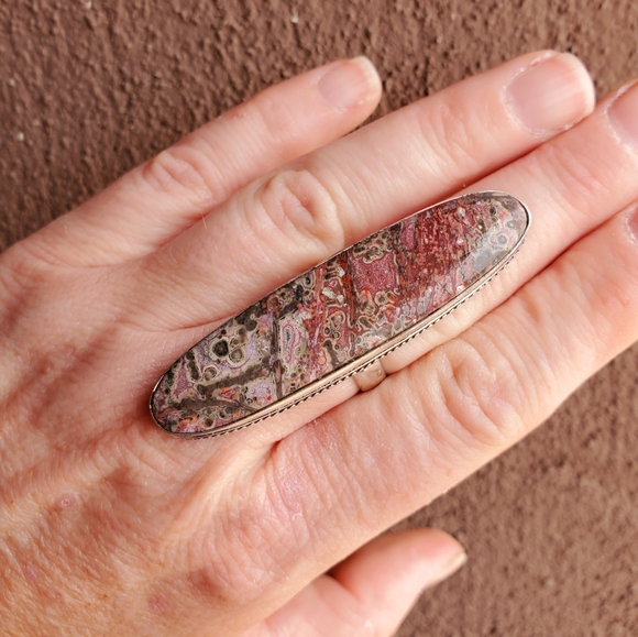 New Huge Leopard Skin Jasper 925 Silver Statement Ring. - Picture 3 of 12